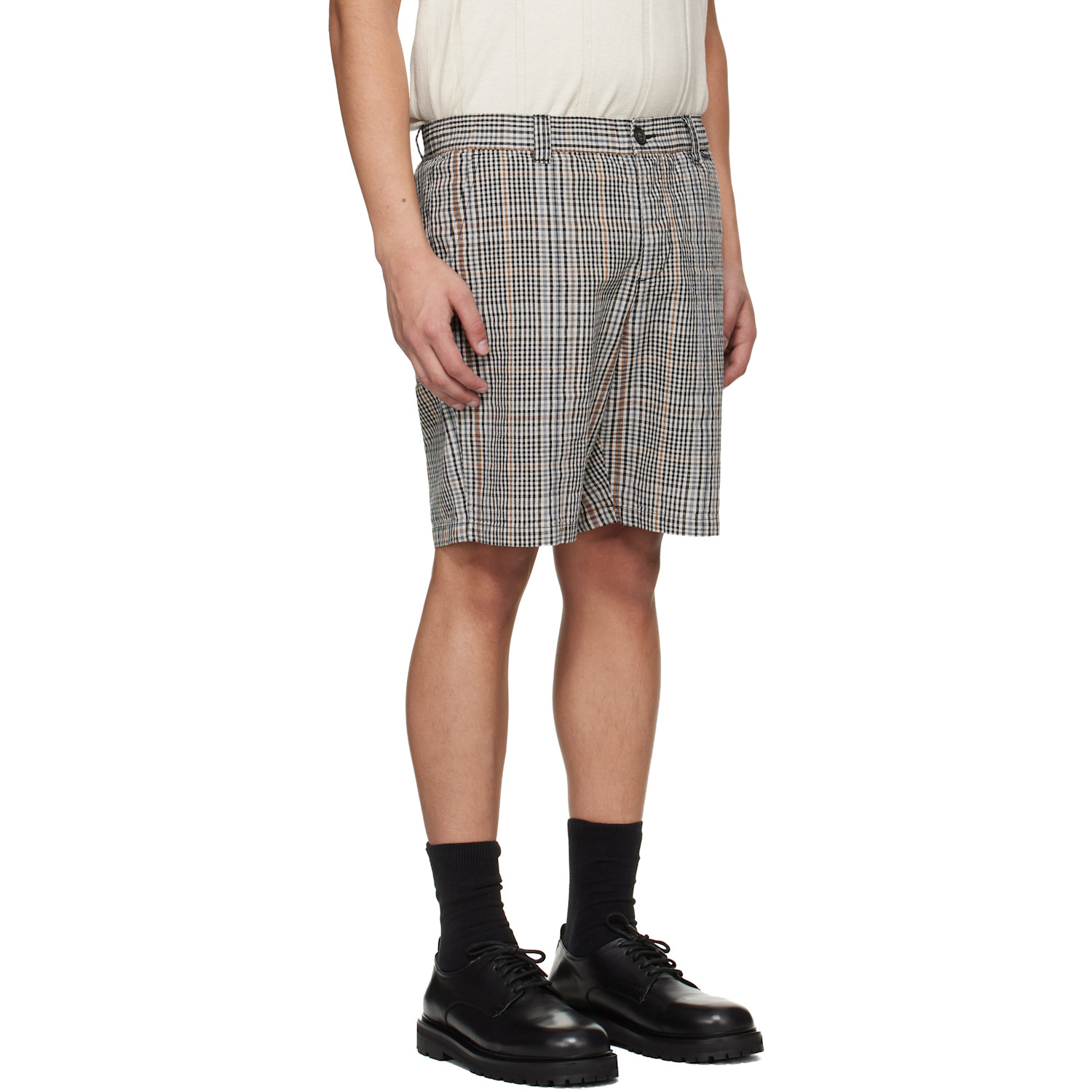  Barbour Off-white & Black Fife Checked Shorts 