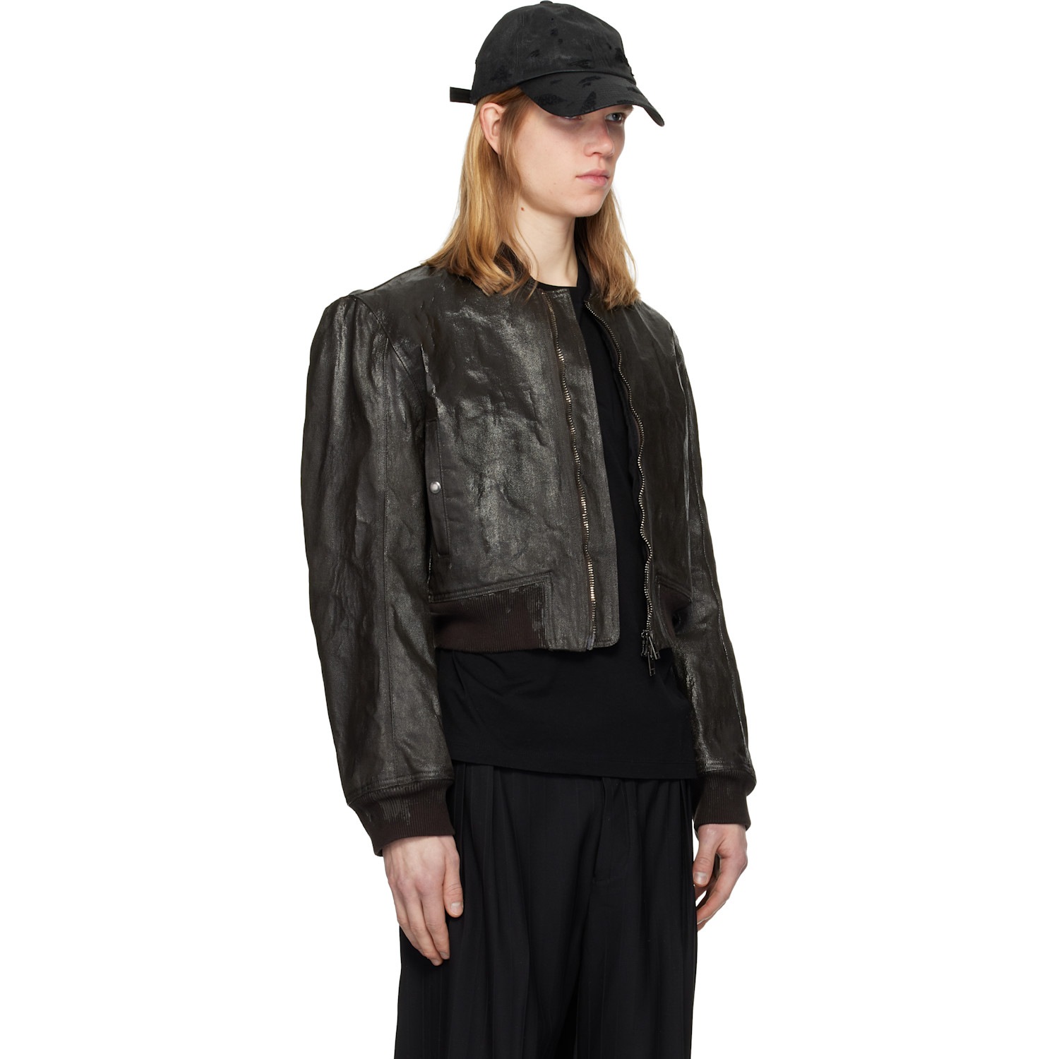  Det Blev Sent Brown Locust Crack Waxed Denim Bomber Jacket 