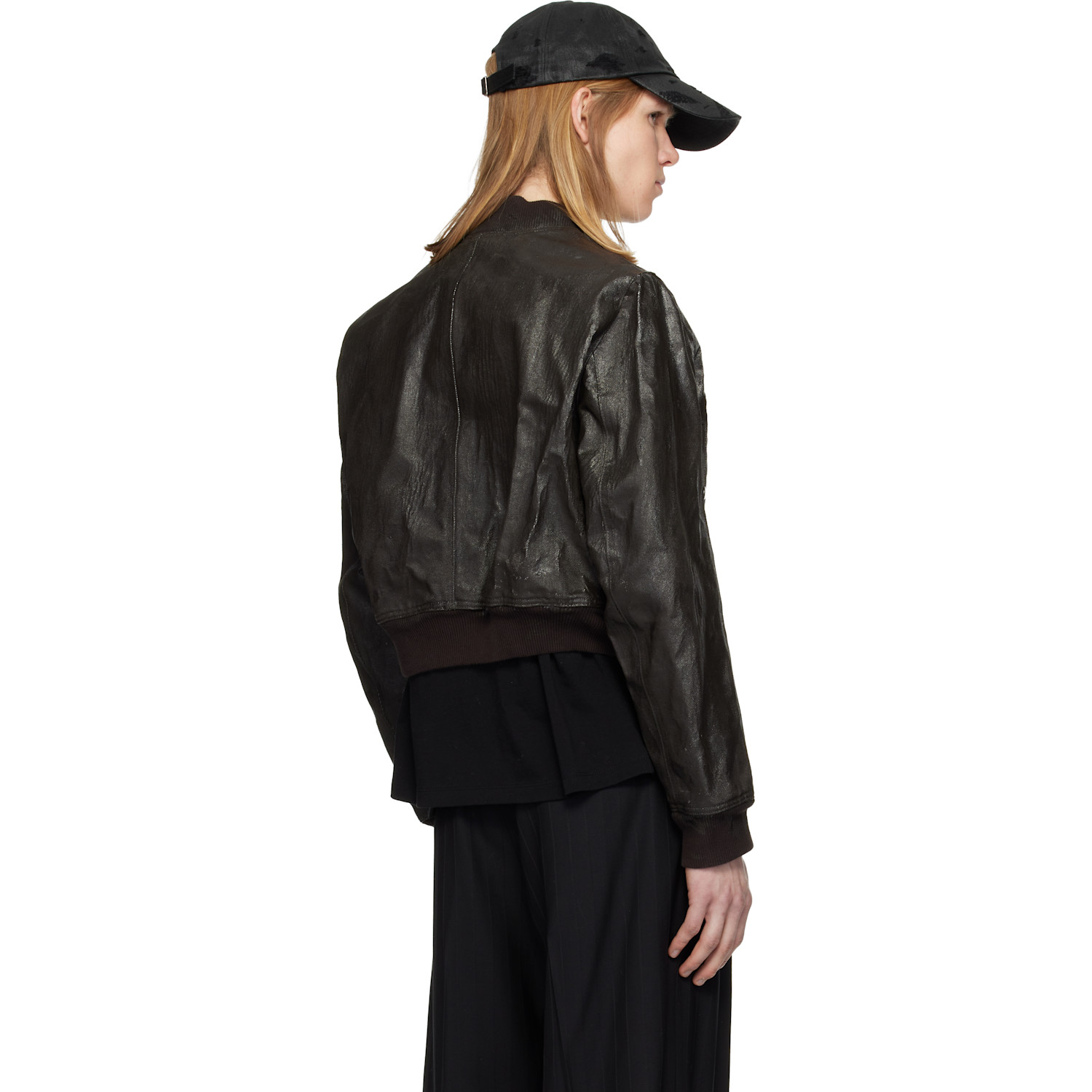 Det Blev Sent Brown Locust Crack Waxed Denim Bomber Jacket 