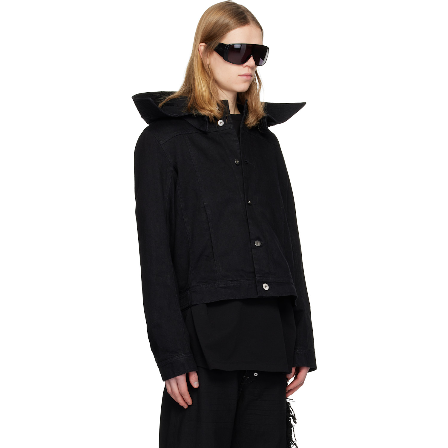  Det Blev Sent Black Hooded Denim Jacket 