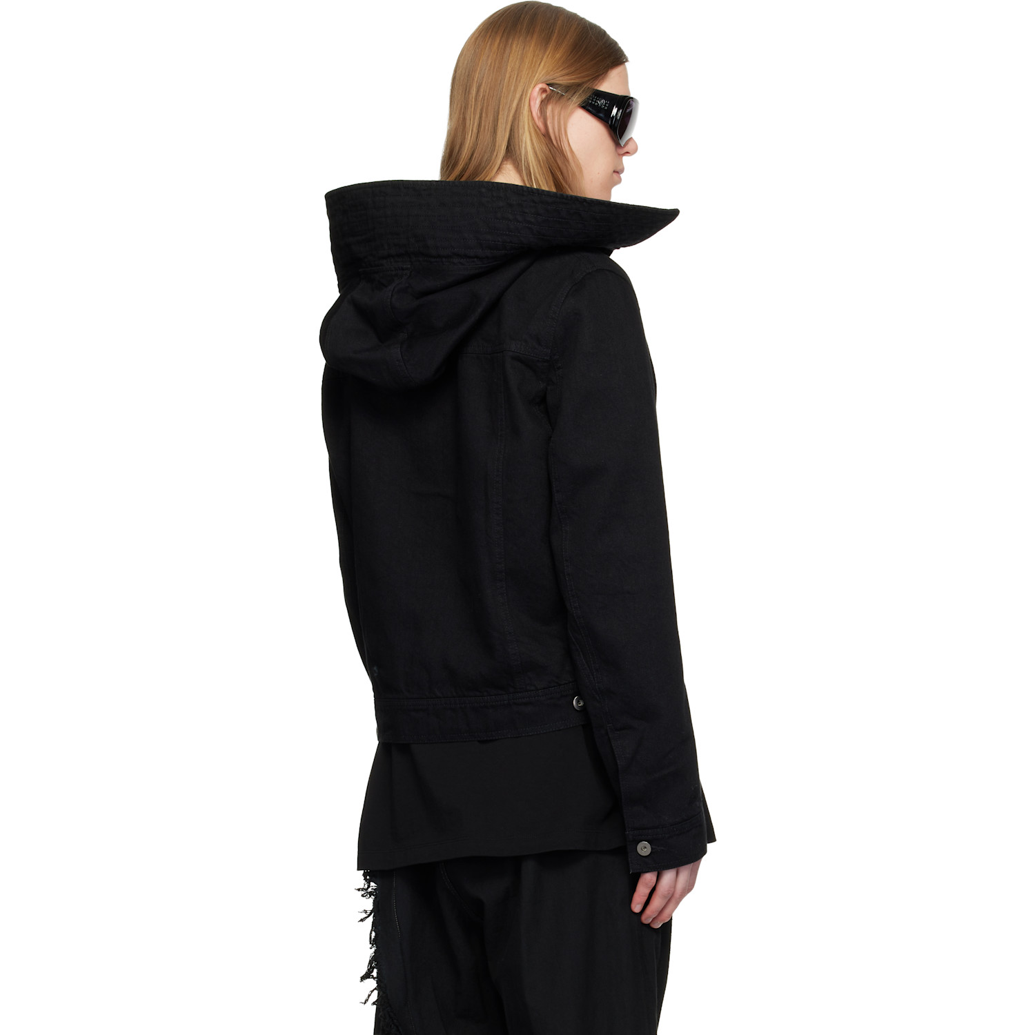  Det Blev Sent Black Hooded Denim Jacket 