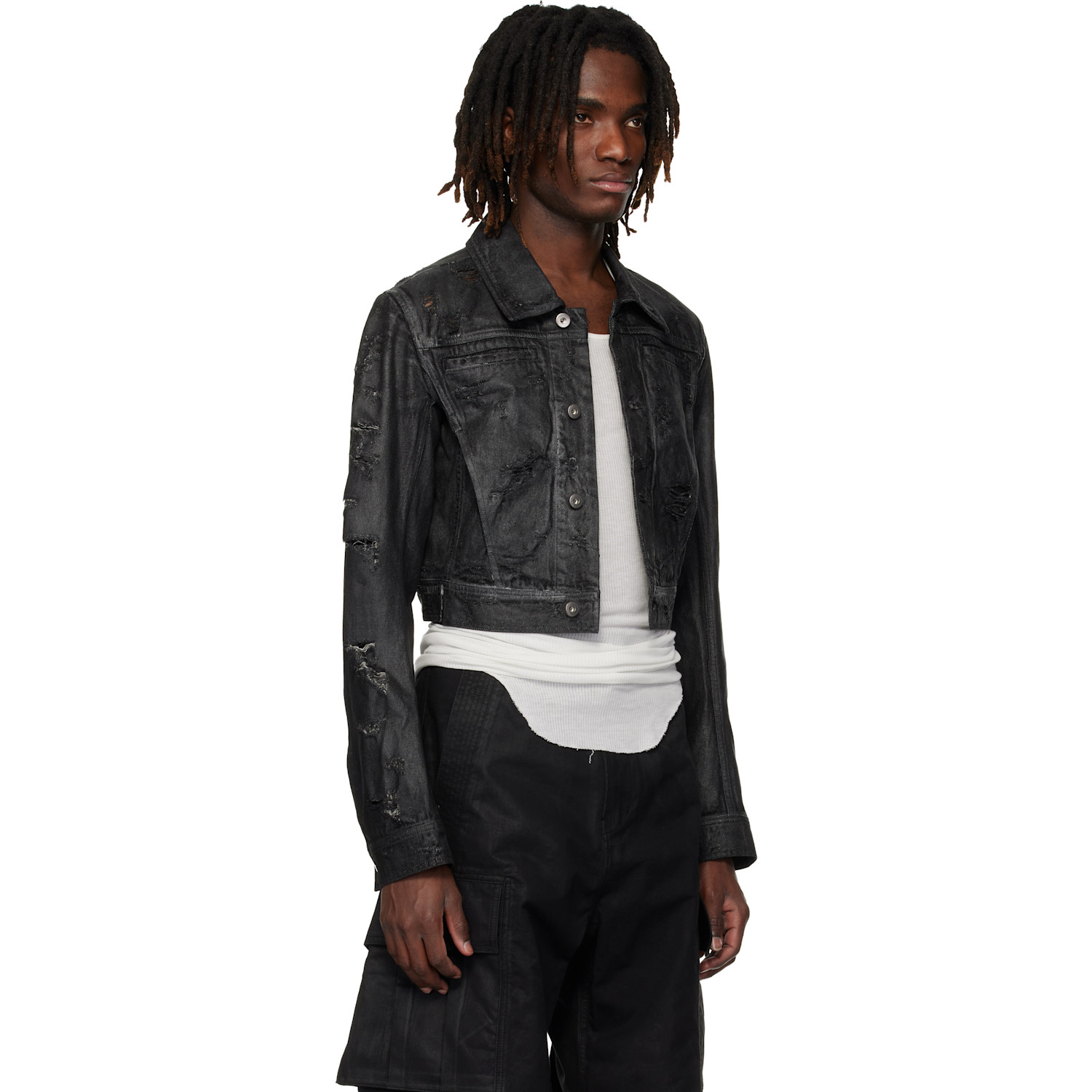  Det Blev Sent Black Waxed Cropped Bayard Denim Jacket 