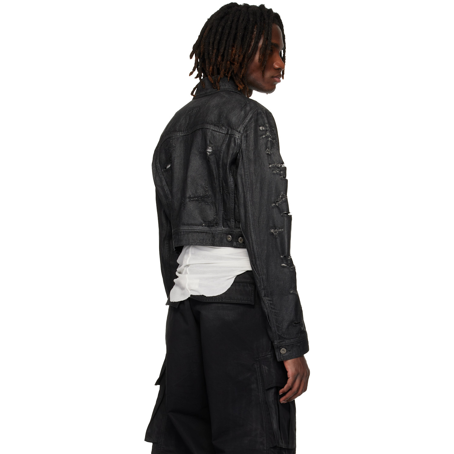  Det Blev Sent Black Waxed Cropped Bayard Denim Jacket 