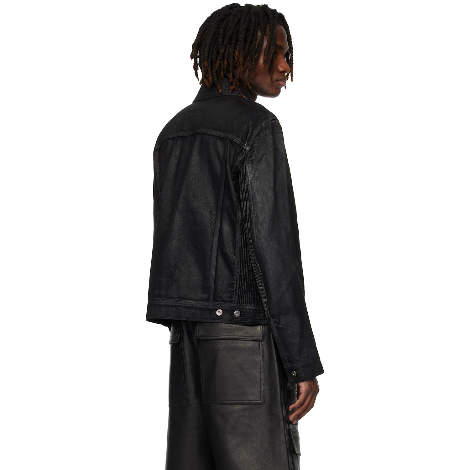  Det Blev Sent Black Waxed Pintuck Bayard Denim Jacket 