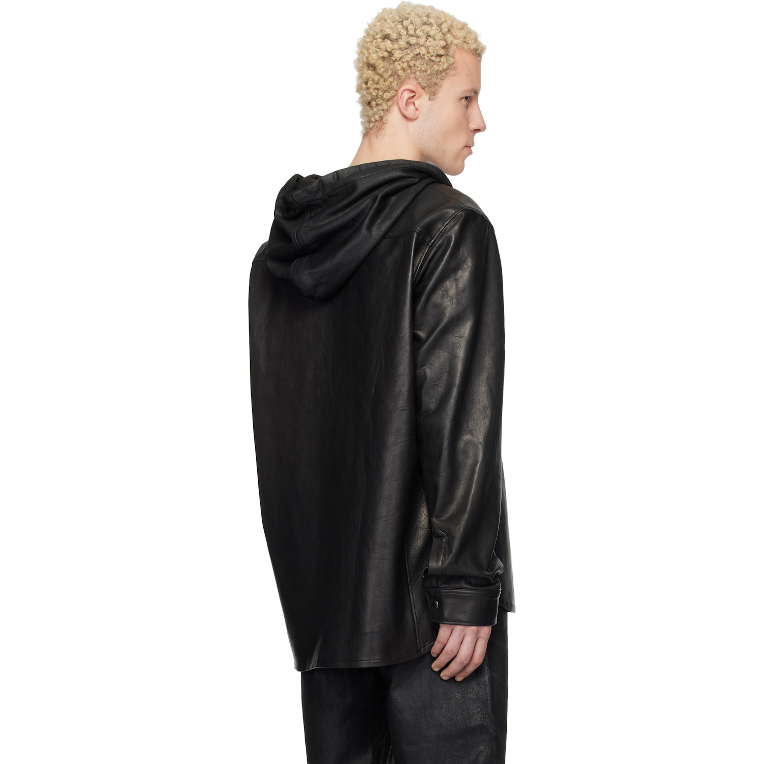  Det Blev Sent Black Hooded Leather Shirt 