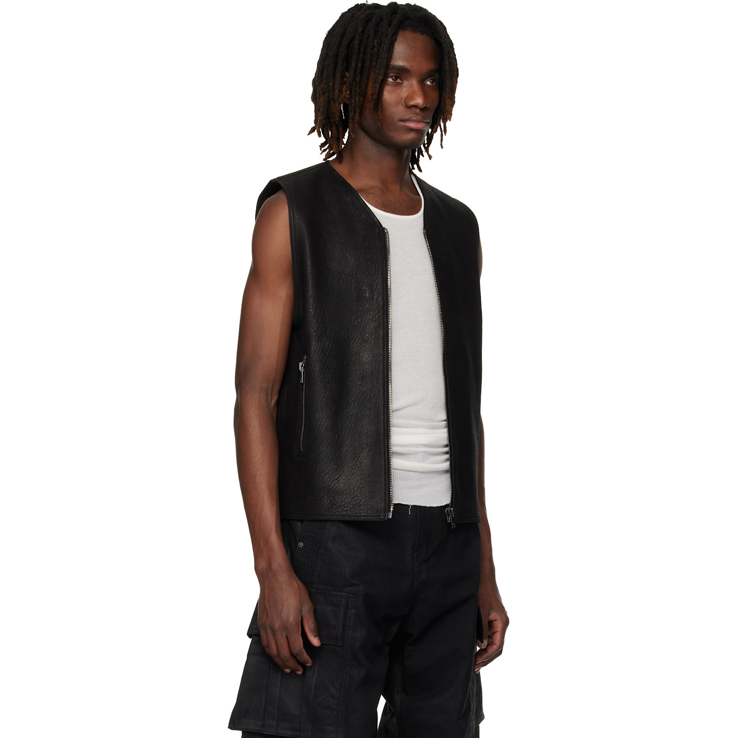  Det Blev Sent Black Zip Leather Vest 