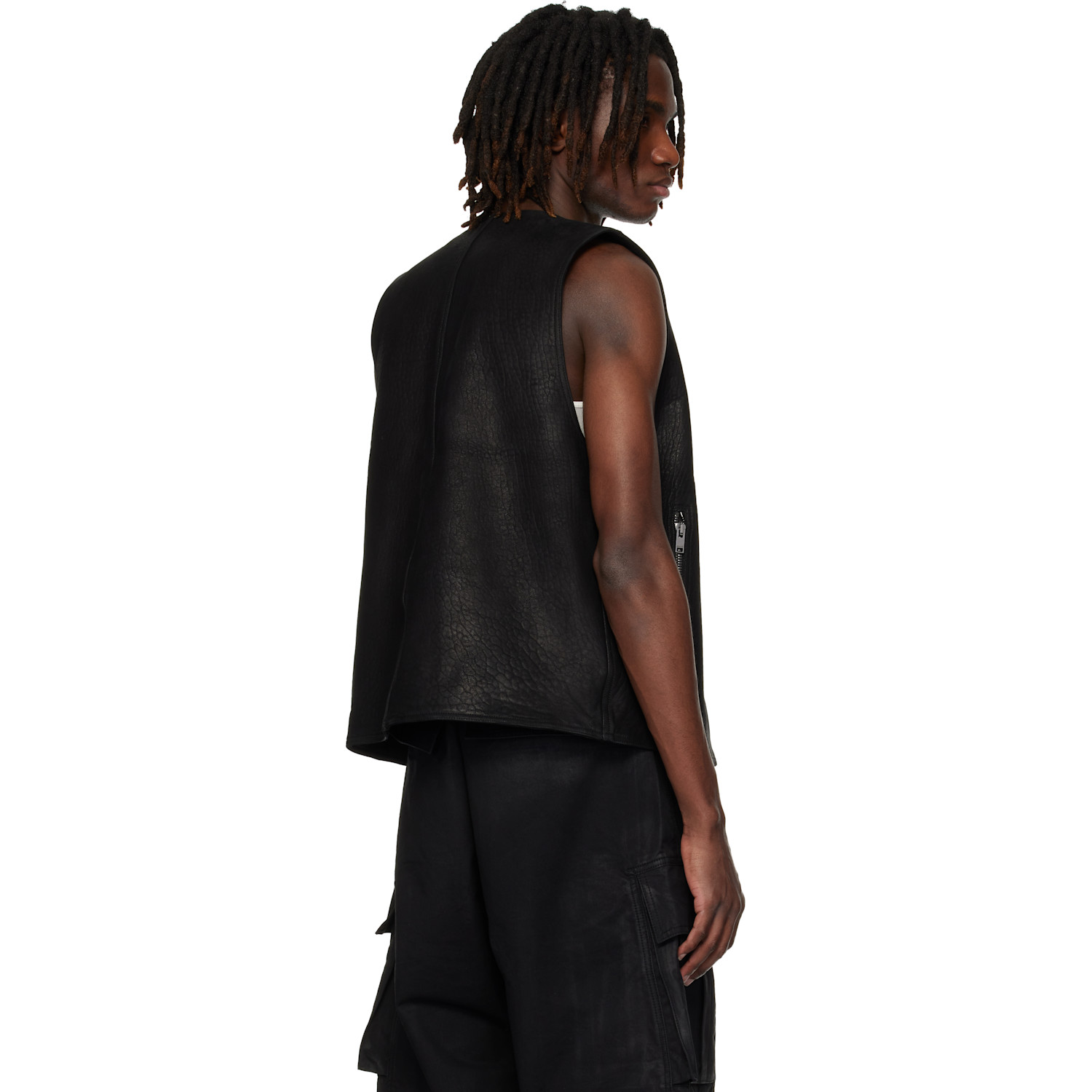  Det Blev Sent Black Zip Leather Vest 