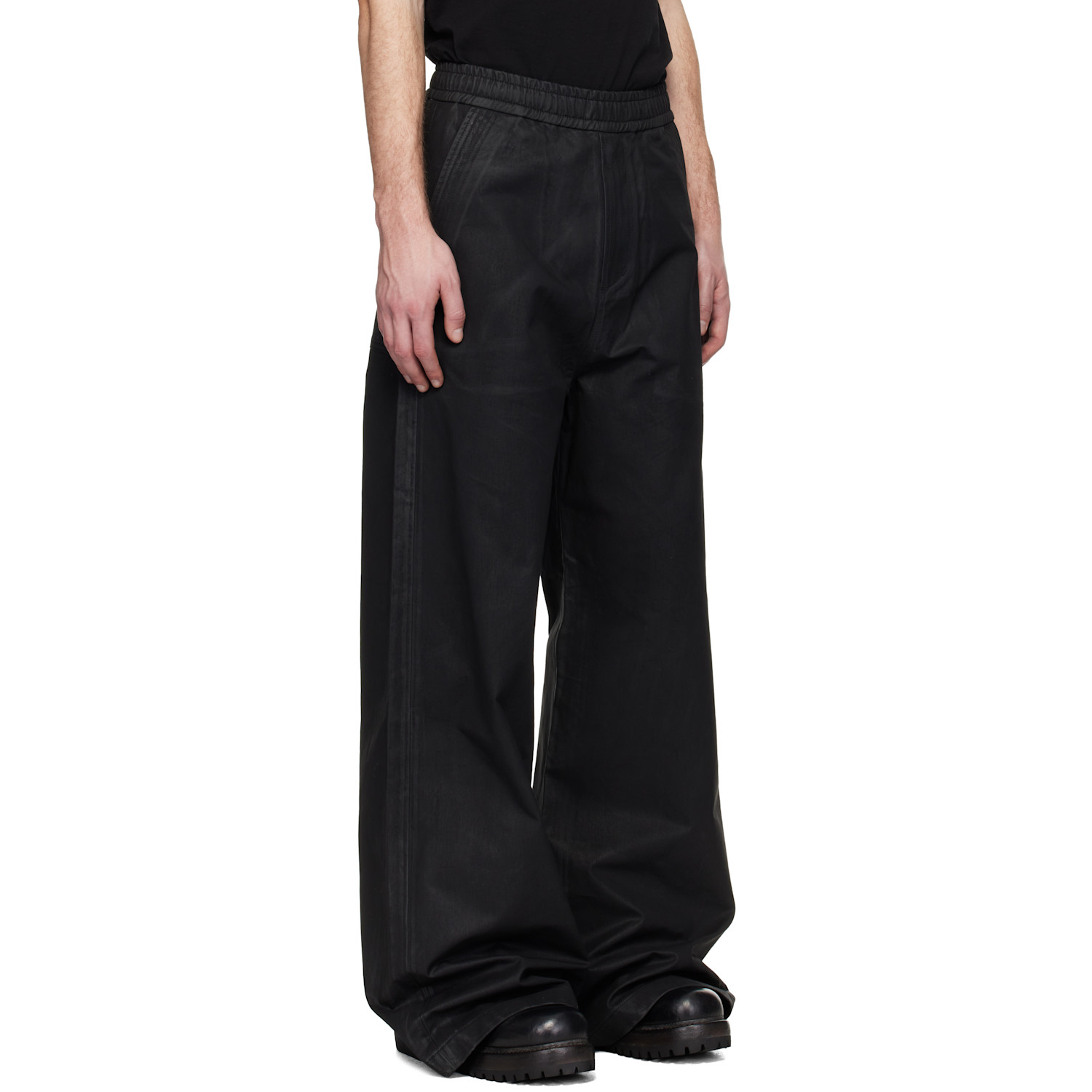  Det Blev Sent Black Waxed Elastic Trousers 