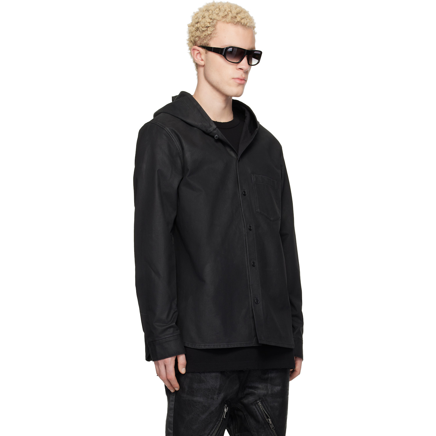  Det Blev Sent Black Waxed Hooded Shirt 