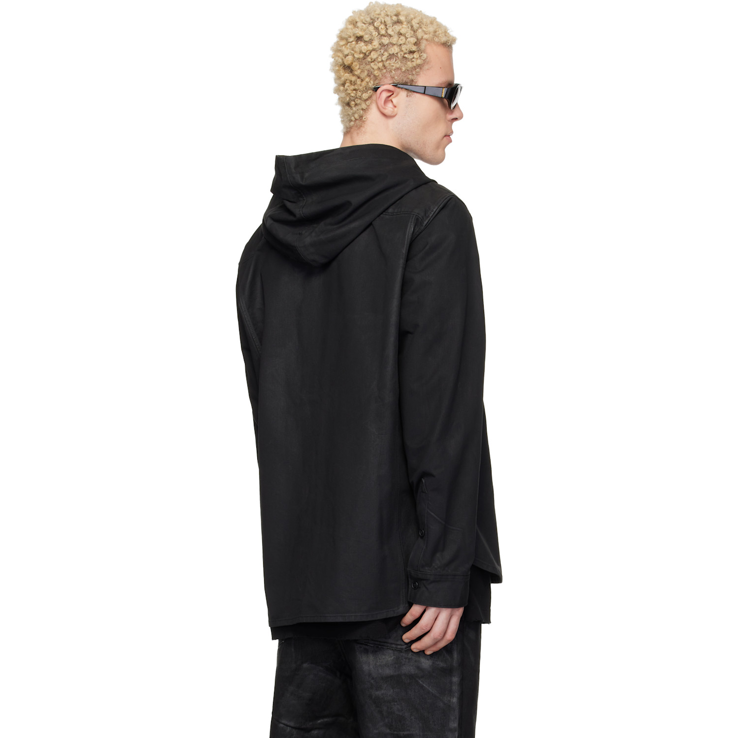  Det Blev Sent Black Waxed Hooded Shirt 