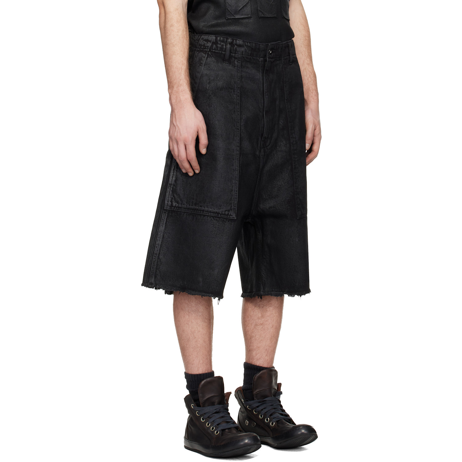  Det Blev Sent Black Waxed Fatigue Shorts 