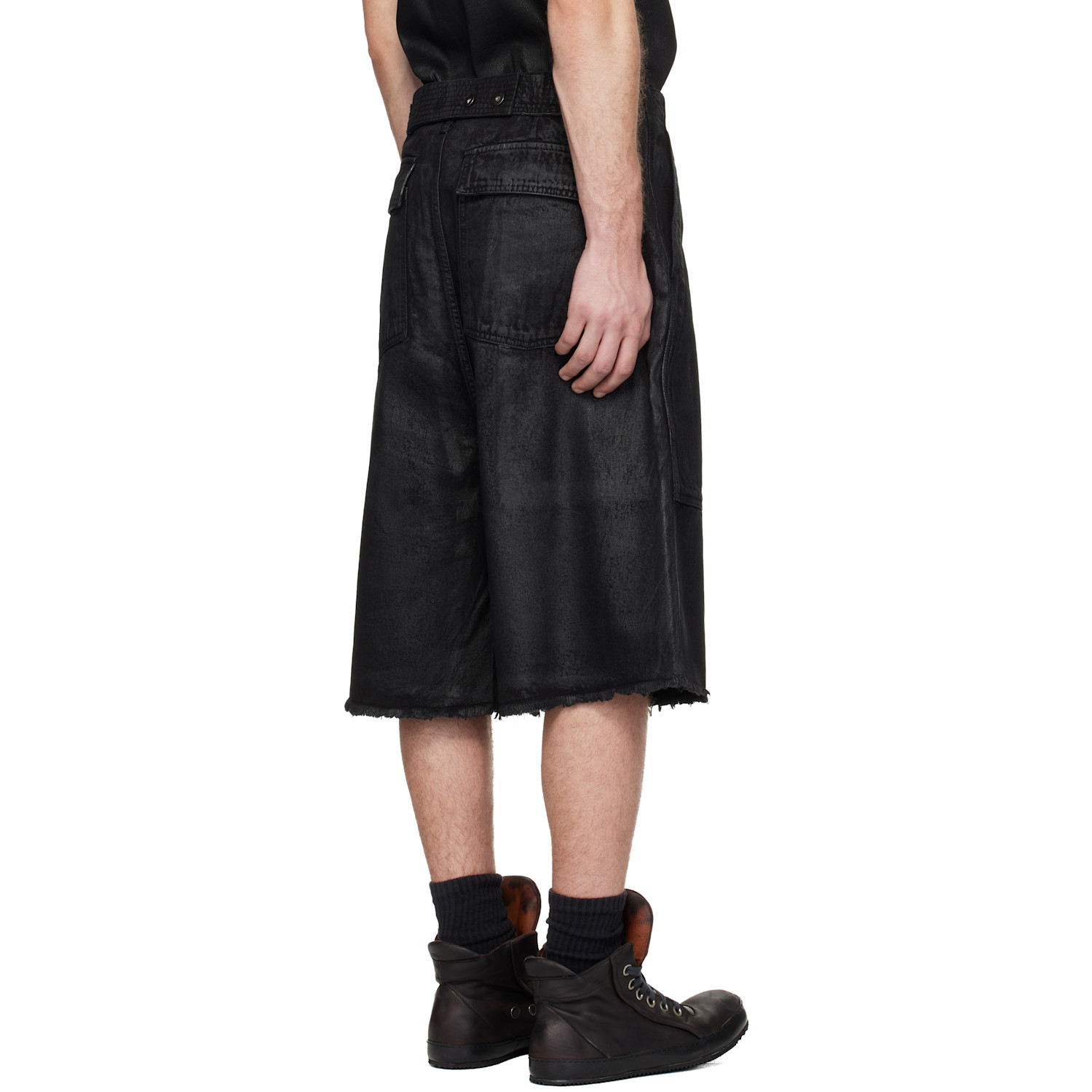  Det Blev Sent Black Waxed Fatigue Shorts 