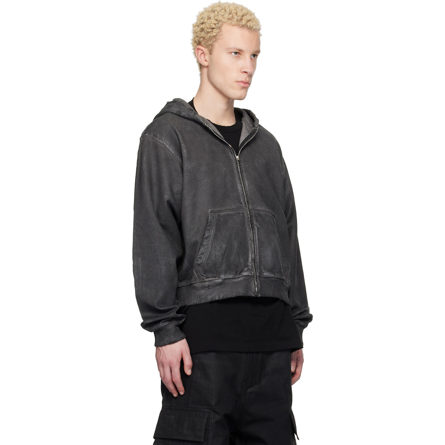  Det Blev Sent Gray Waxed Garment-dyed Zip Hoodie 