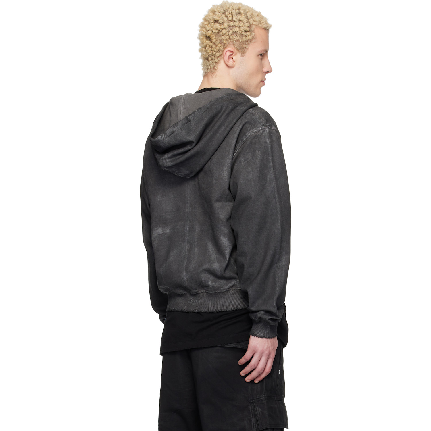  Det Blev Sent Gray Waxed Garment-dyed Zip Hoodie 
