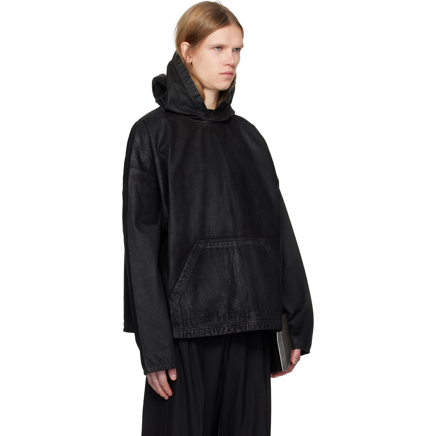  Det Blev Sent Black Waxed Denim Hoodie 
