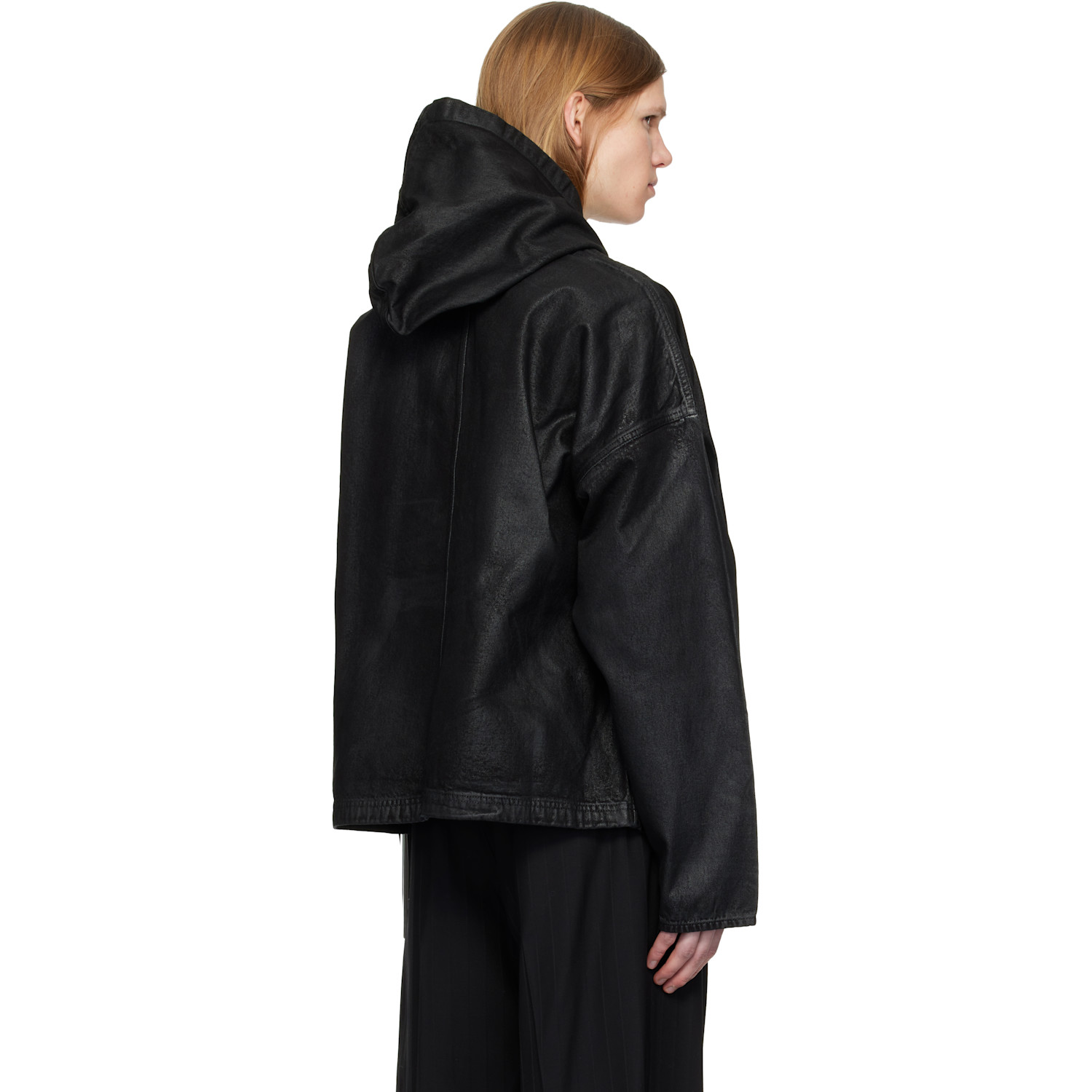  Det Blev Sent Black Waxed Denim Hoodie 