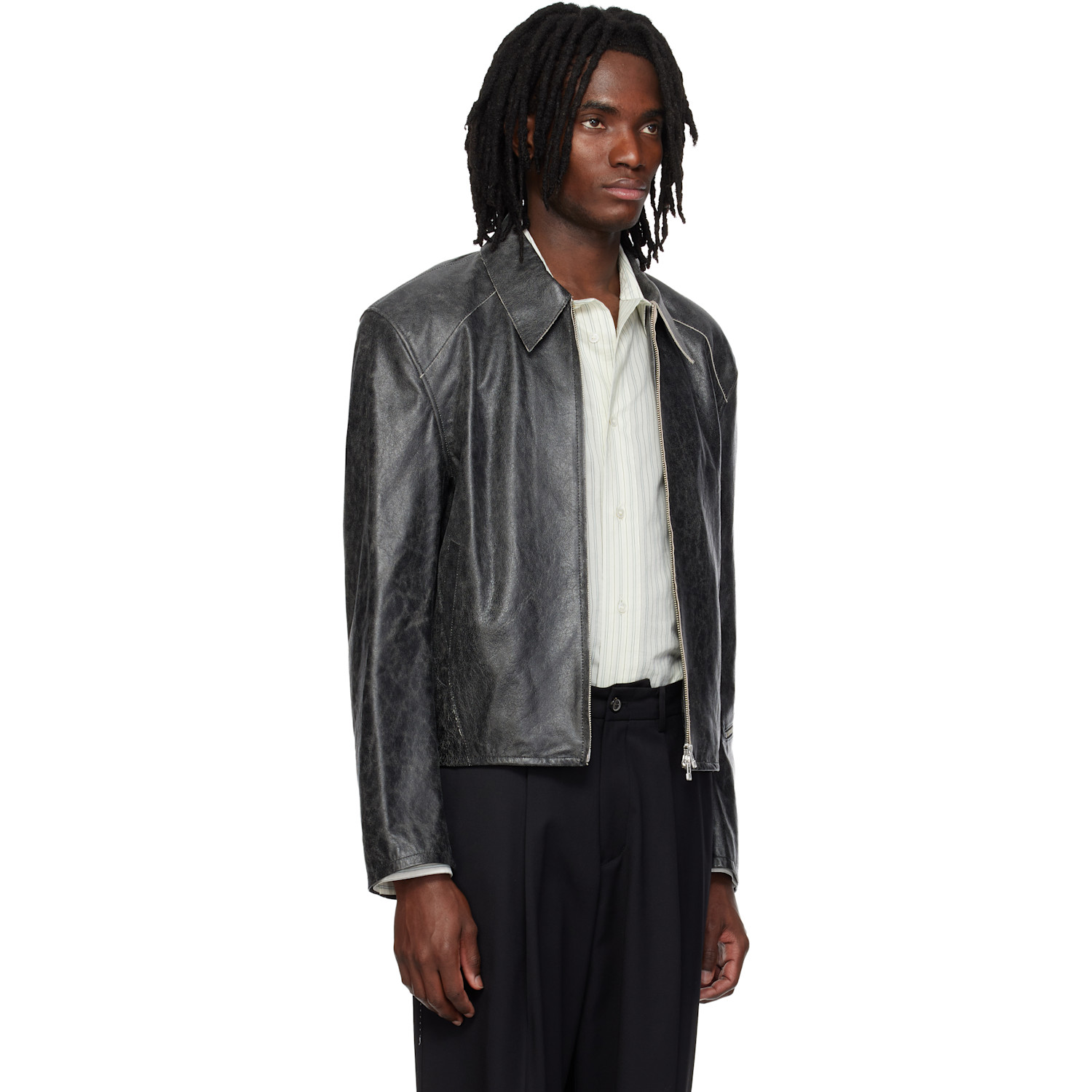  Mmic Gray Vapor Leather Jacket 