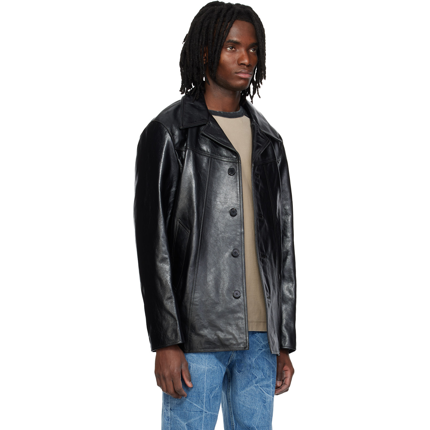  Mmic Black Boulevard Leather Coat 