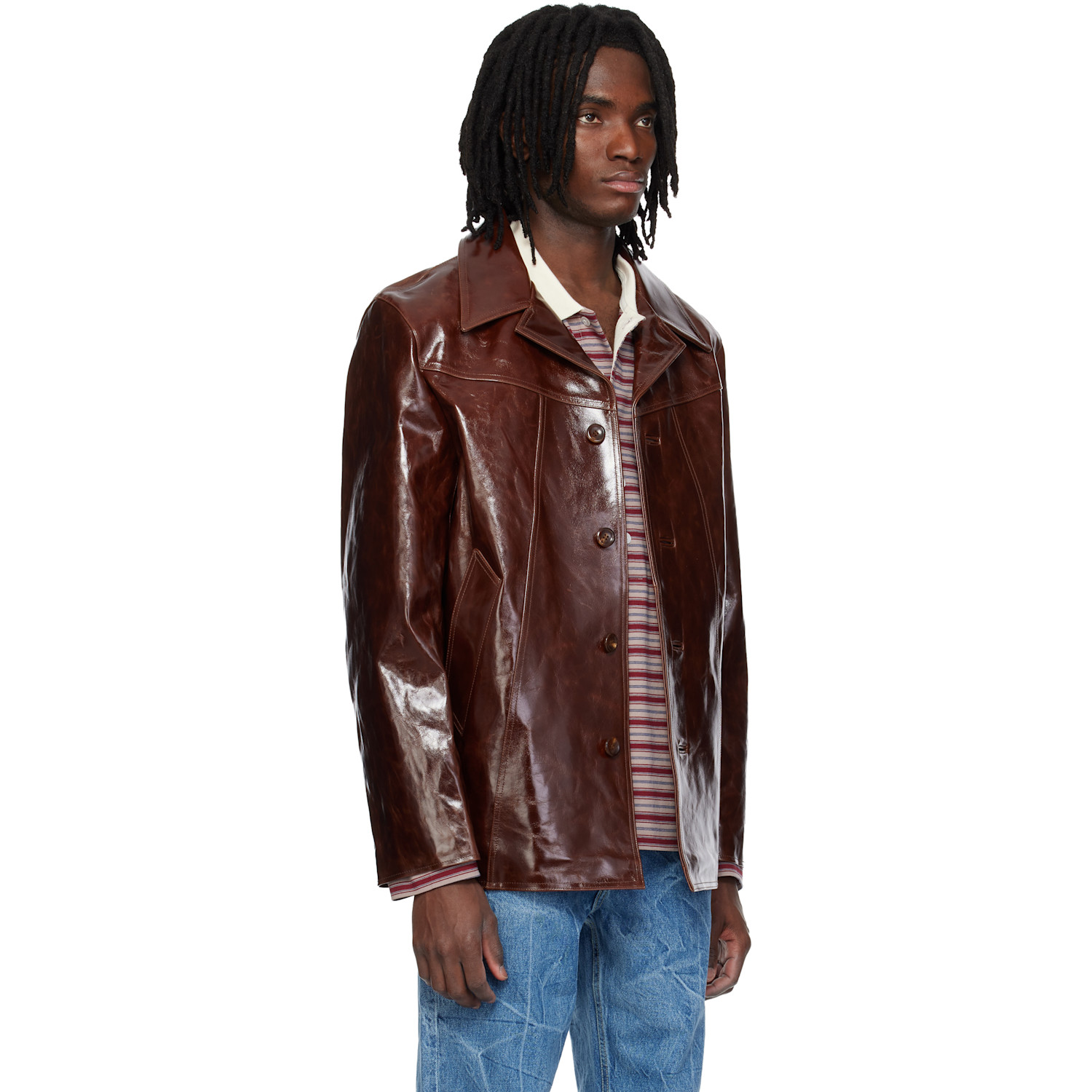  Mmic Brown Boulevard Leather Coat 