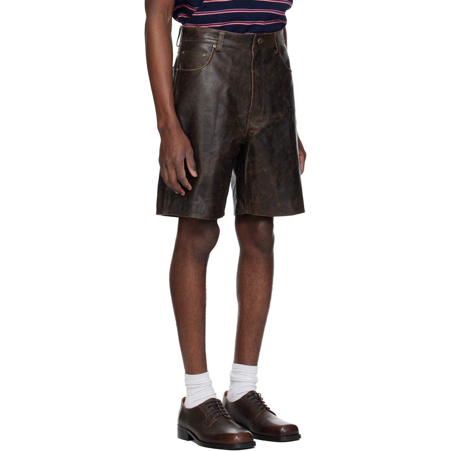  Mmic Brown Deadend Leather Shorts 