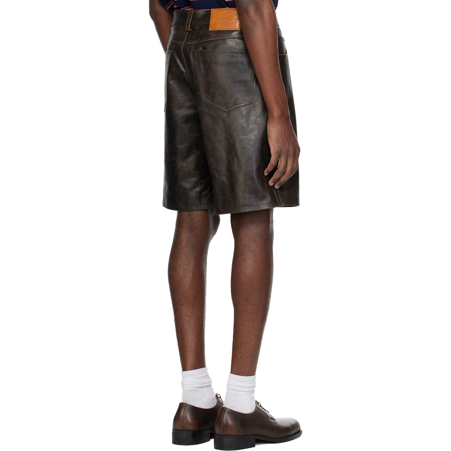 Mmic Brown Deadend Leather Shorts 