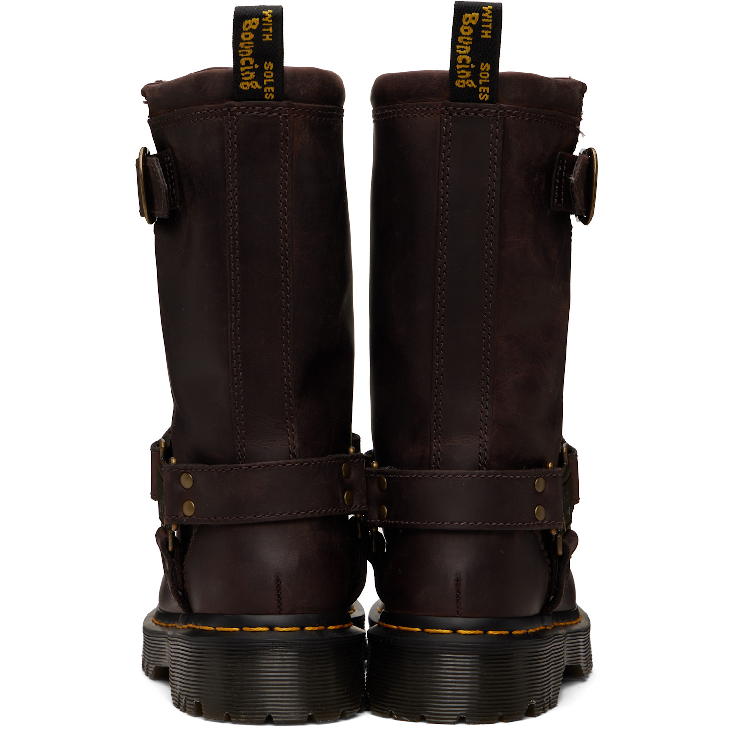  Dr. Martens Brown Anistone Hi Leather Biker Boots 