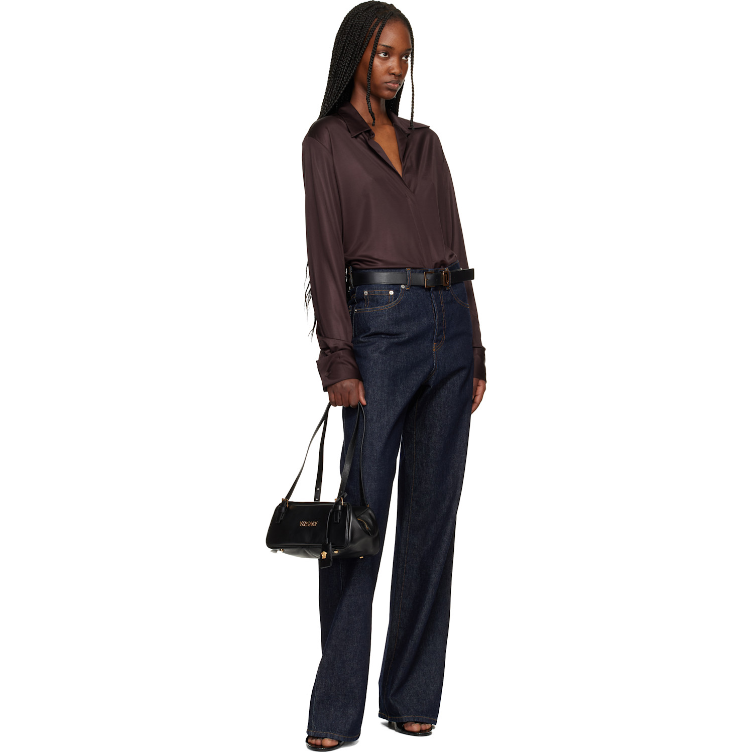  Versace Black Greca Goddess Leather Belt 