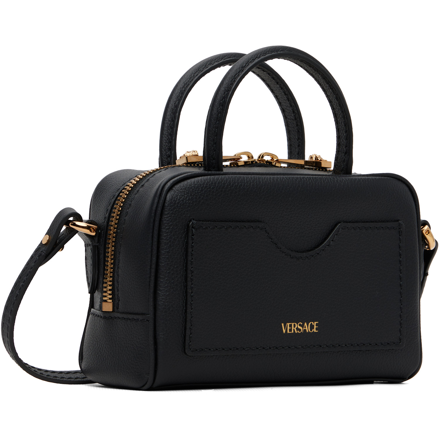  Versace Black 'la Medusa' Leather Mini Boston Bag 