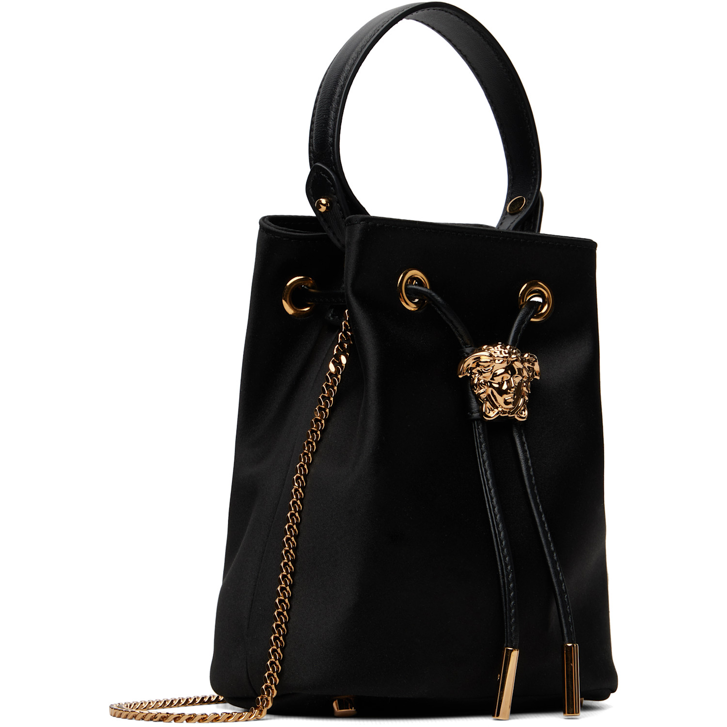  Versace Black 'la Medusa' Satin Mini Bucket Bag 