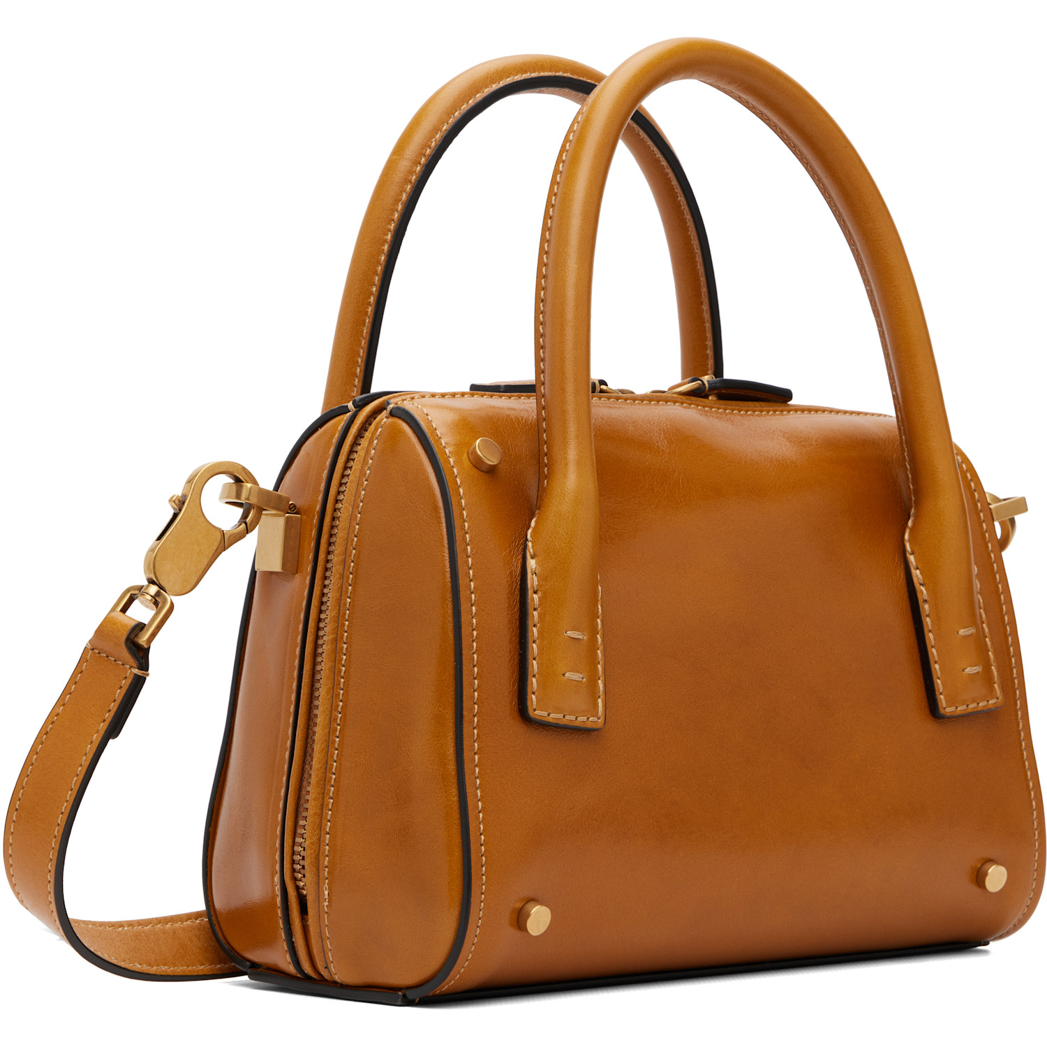  Versace Tan Roomy Small Leather Boston Bag 