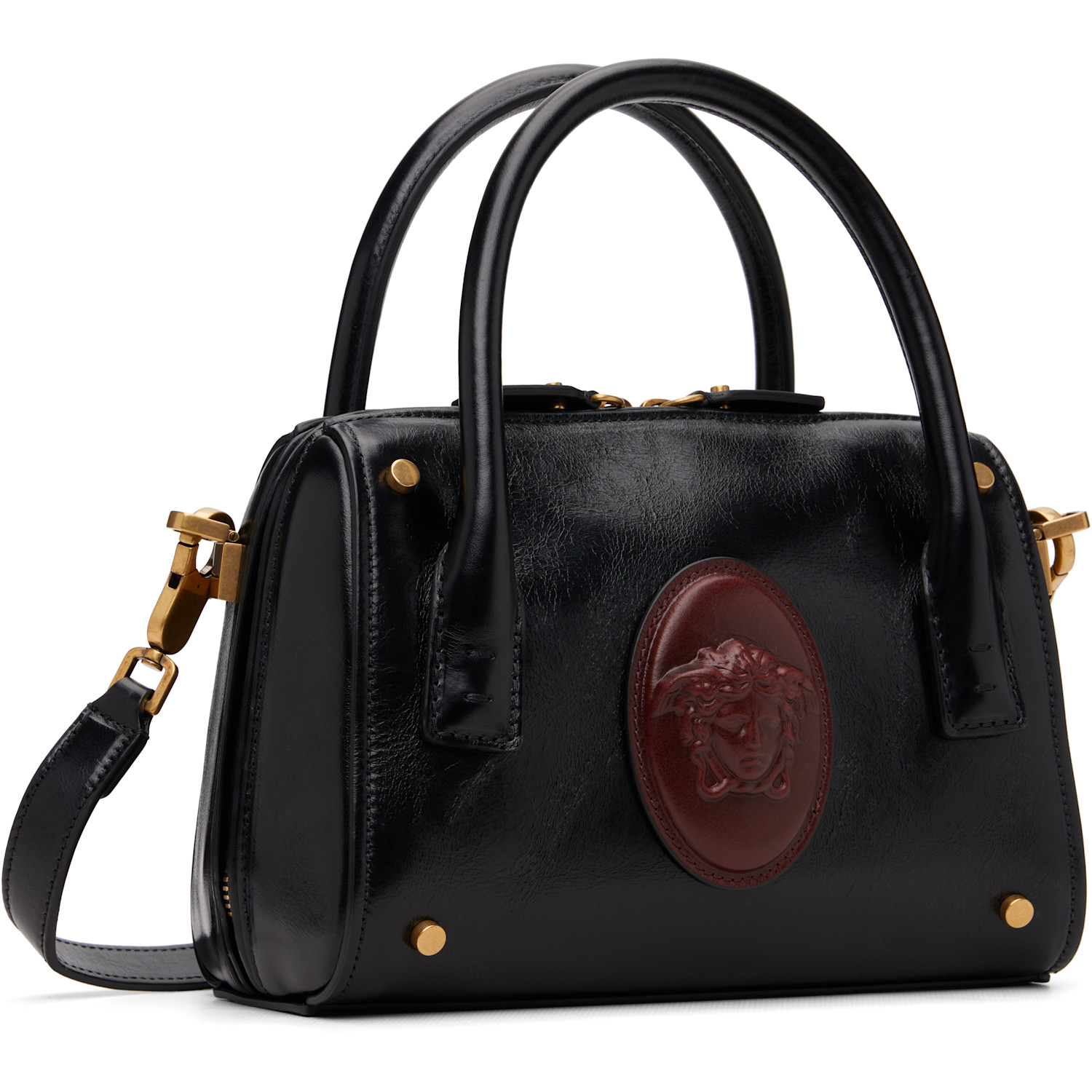  Versace Black Roomy Small Leather Boston Bag 
