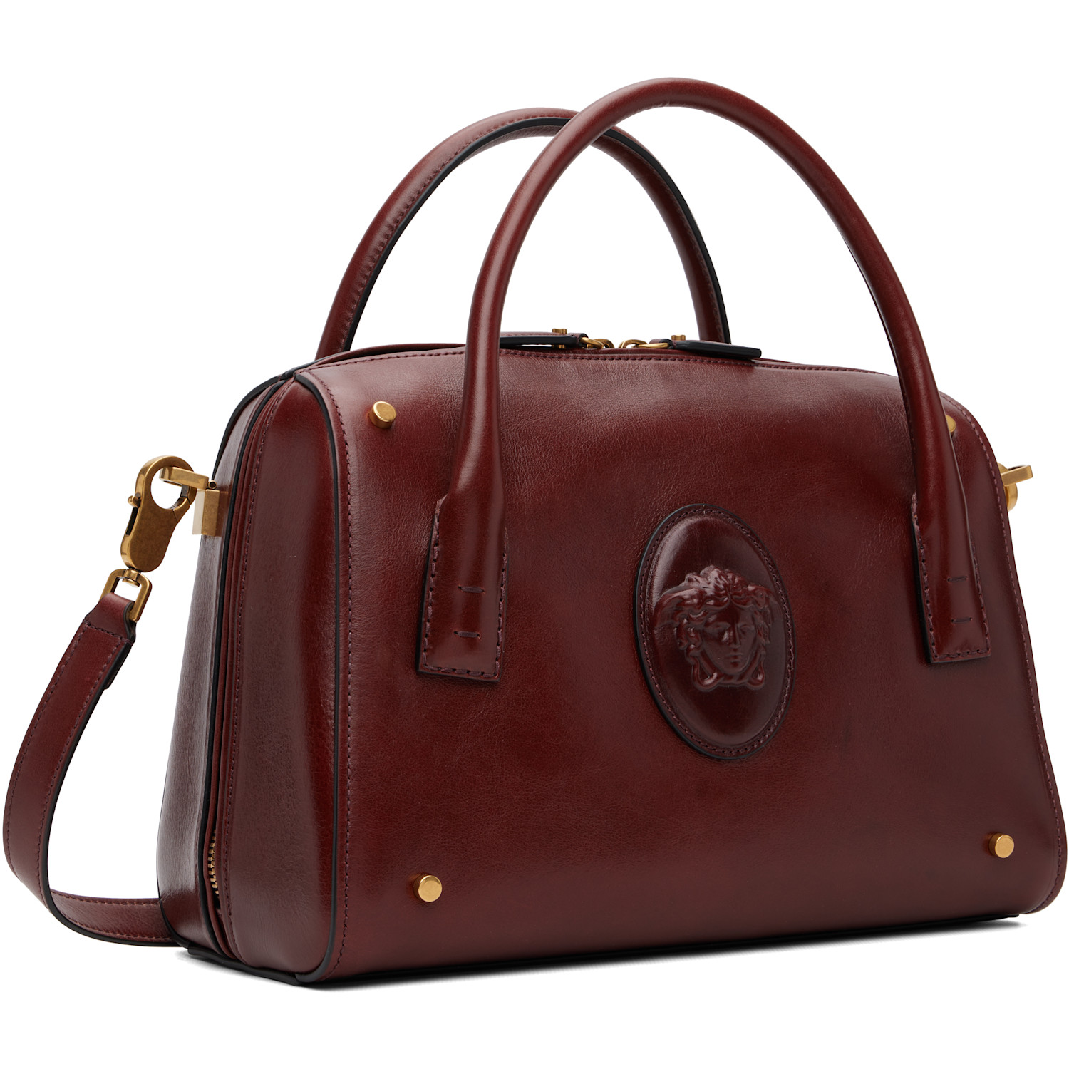  Versace Brown Roomy Leather Boston Bag 