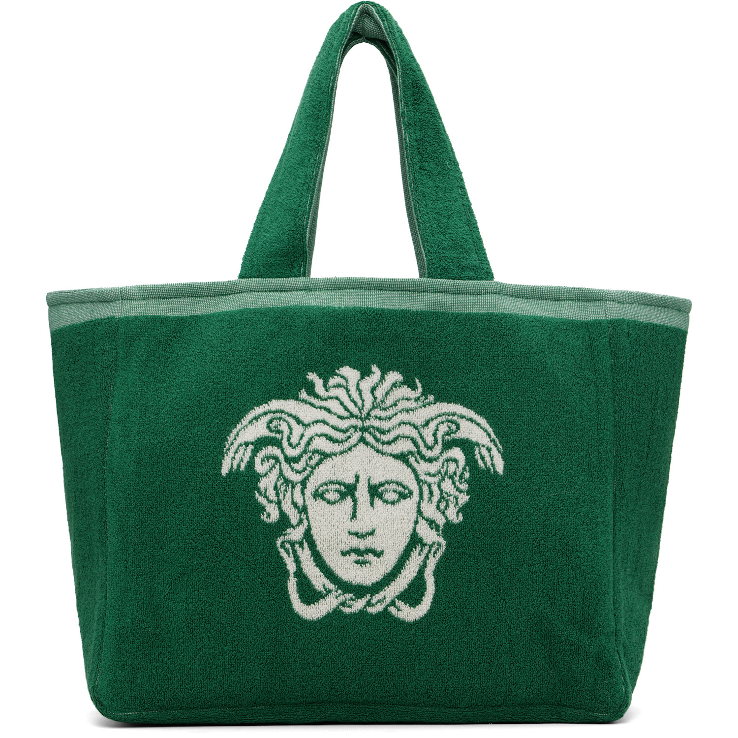 Versace Green Cotton-Terry Jacquard Tote