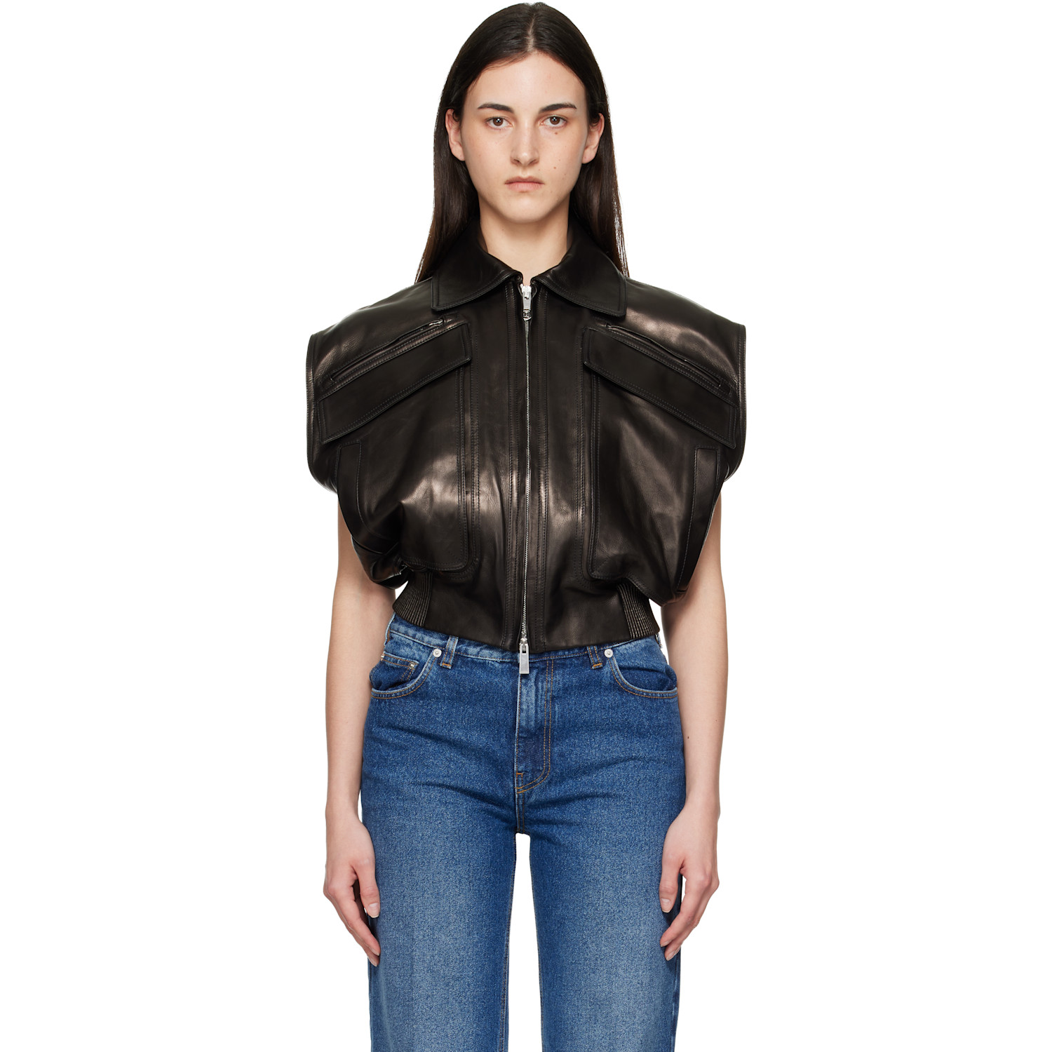 Versace Black Embossed-Logo Leather Vest
