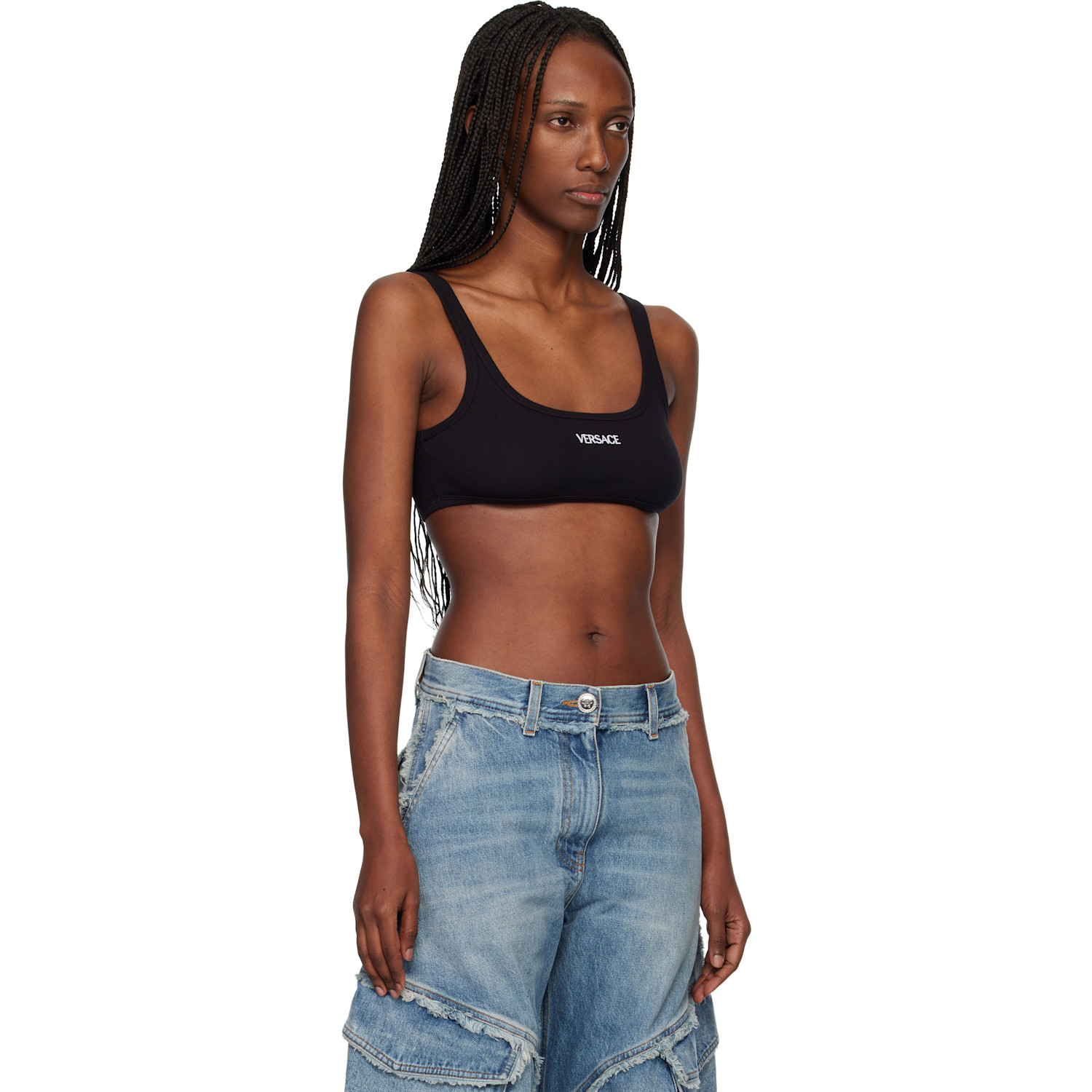  Versace Black Ribbed Cotton Top 