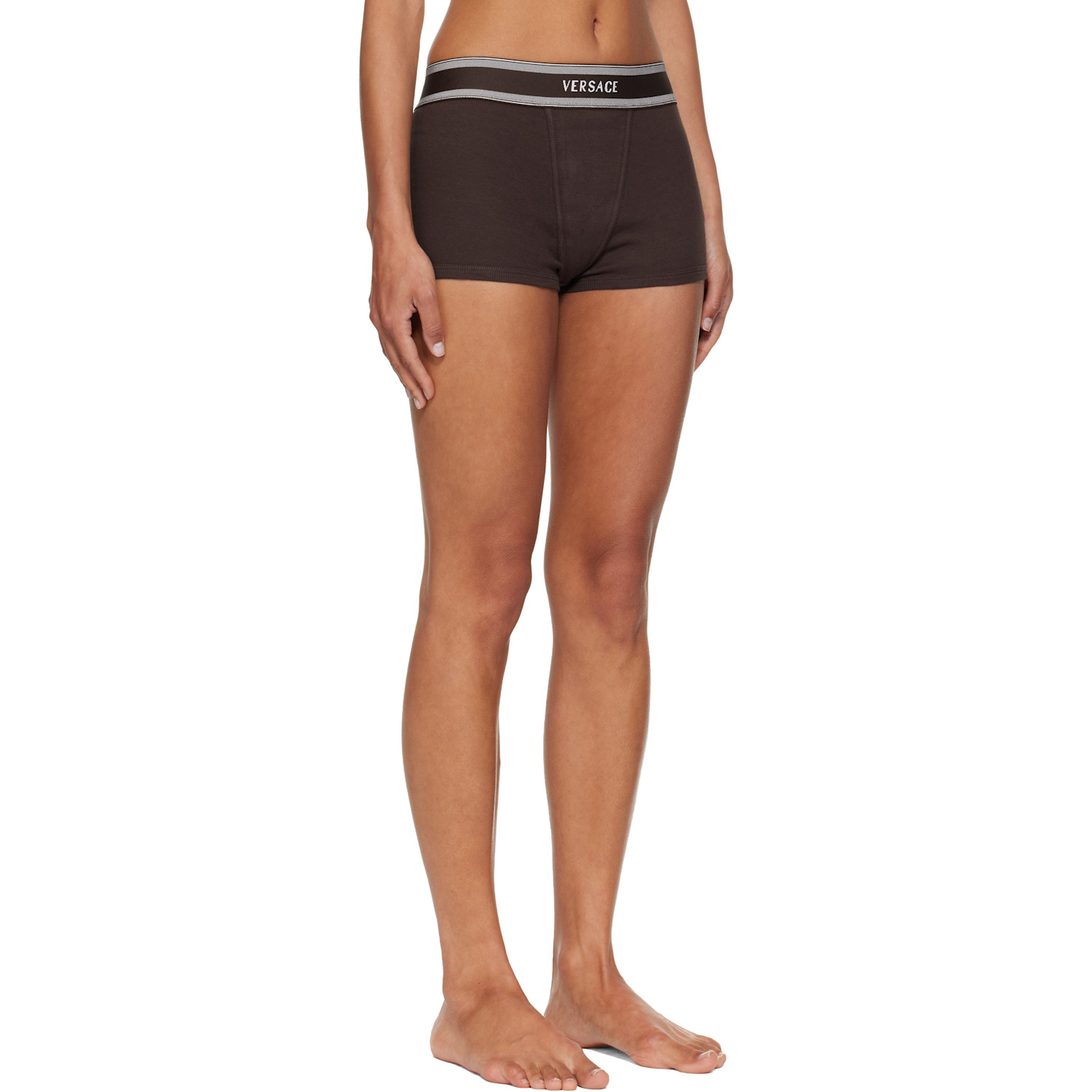  Versace Brown Cotton Rib Short Trunk Boxer Briefs 