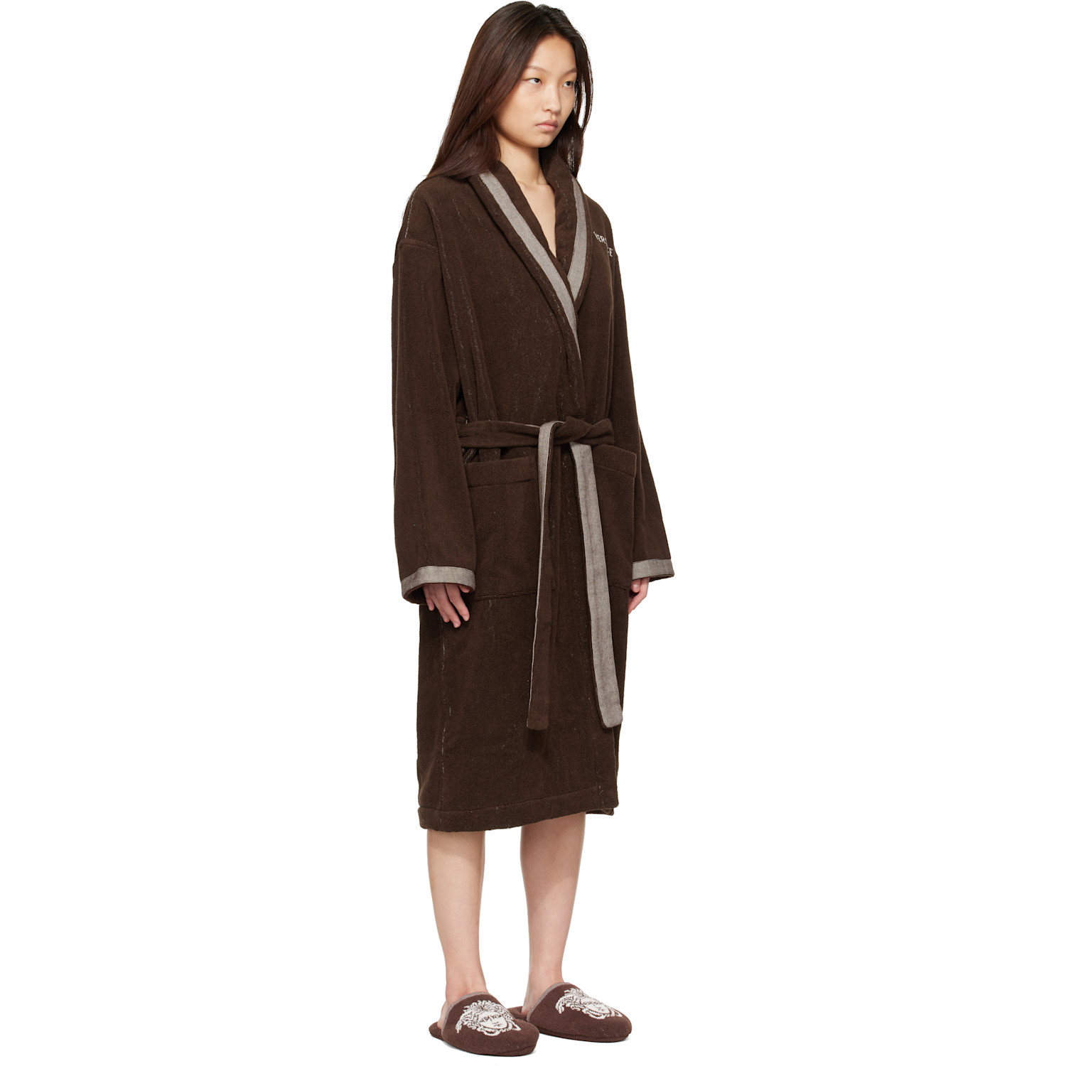  Versace Brown Cotton-terry Jacquard Bathrobe 