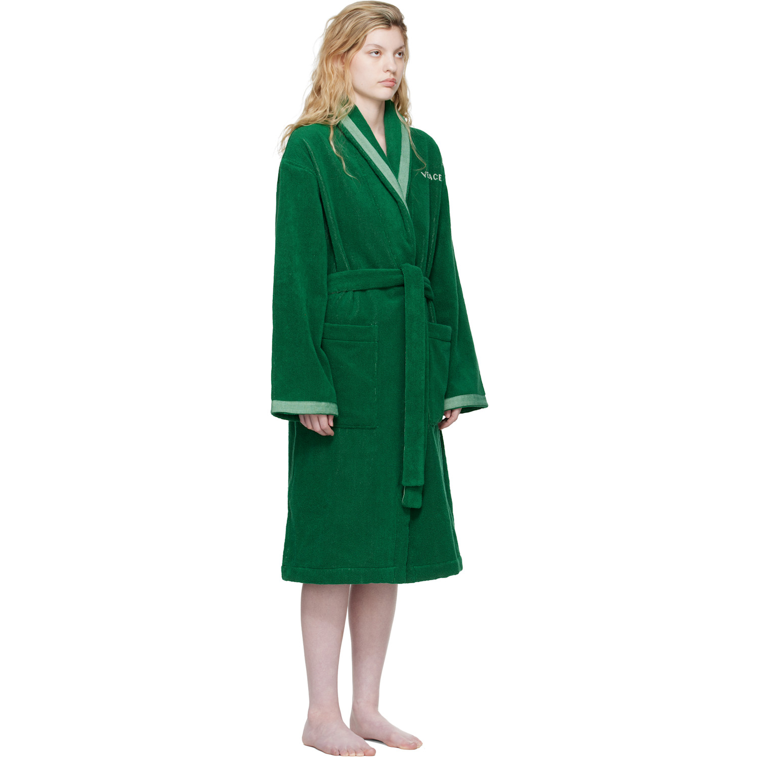 Versace Green Cotton-terry Jacquard Bathrobe 