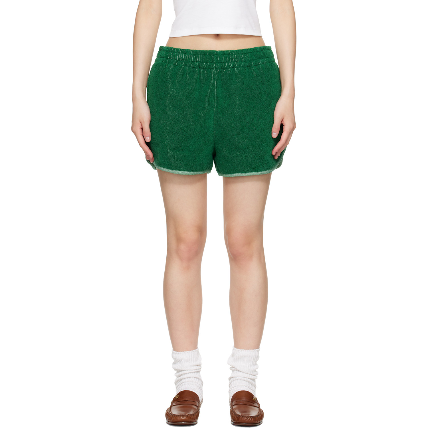 Versace Green Cotton-Terry Jacquard Sweat Shorts