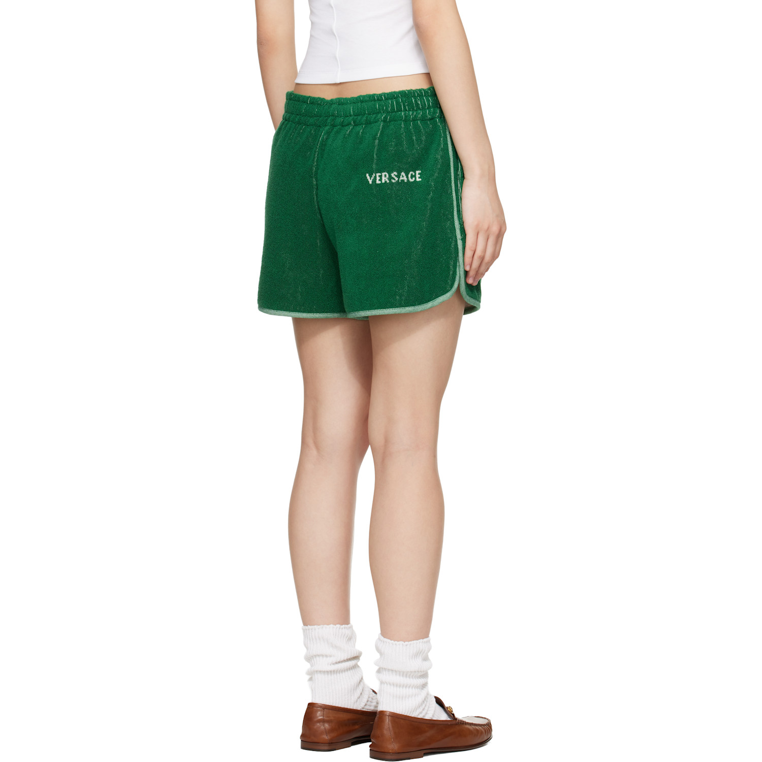  Versace Green Cotton-terry Jacquard Sweat Shorts 