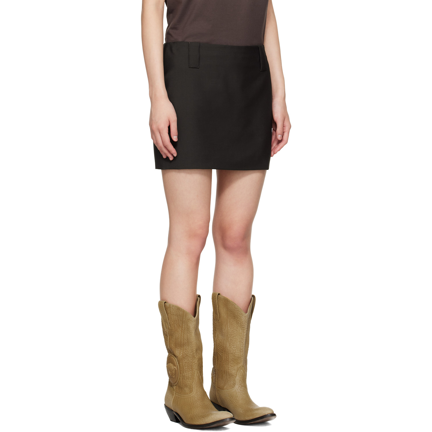  Versace Brown Lightweight Wool Miniskirt 