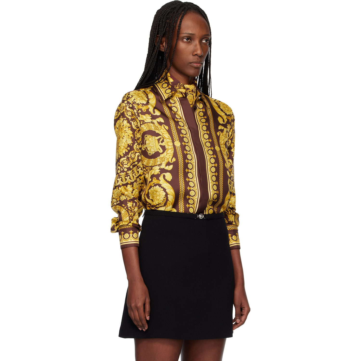  Versace Burgundy & Gold Printed Silk Shirt 
