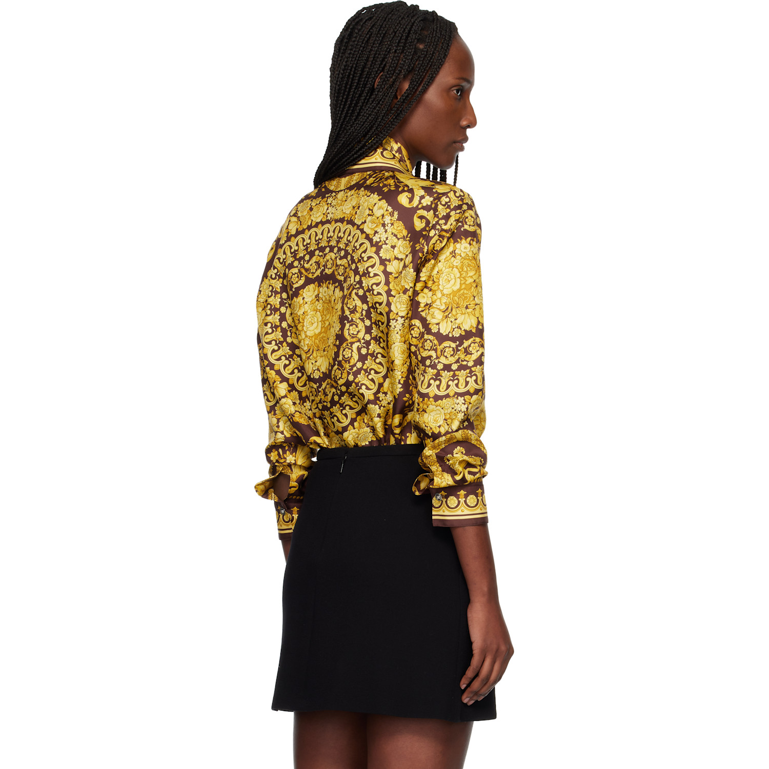  Versace Burgundy & Gold Printed Silk Shirt 