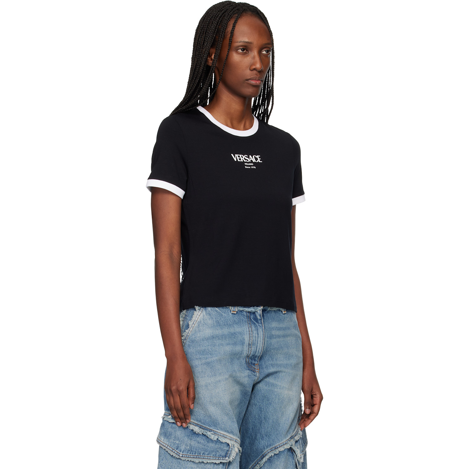  Versace Black Stretch Viscose-jersey T-shirt 