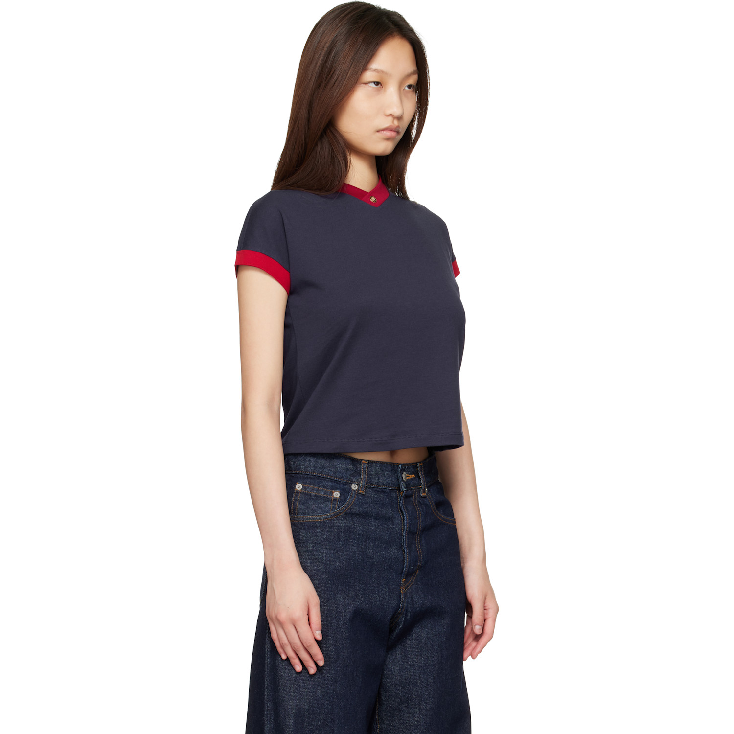  Versace Navy & Red Stretch Cotton-jersey T-shirt 