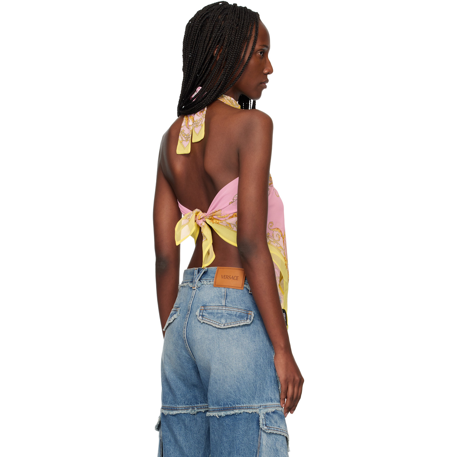  Versace Yellow & Pink Printed Cover-up Foulard Top 