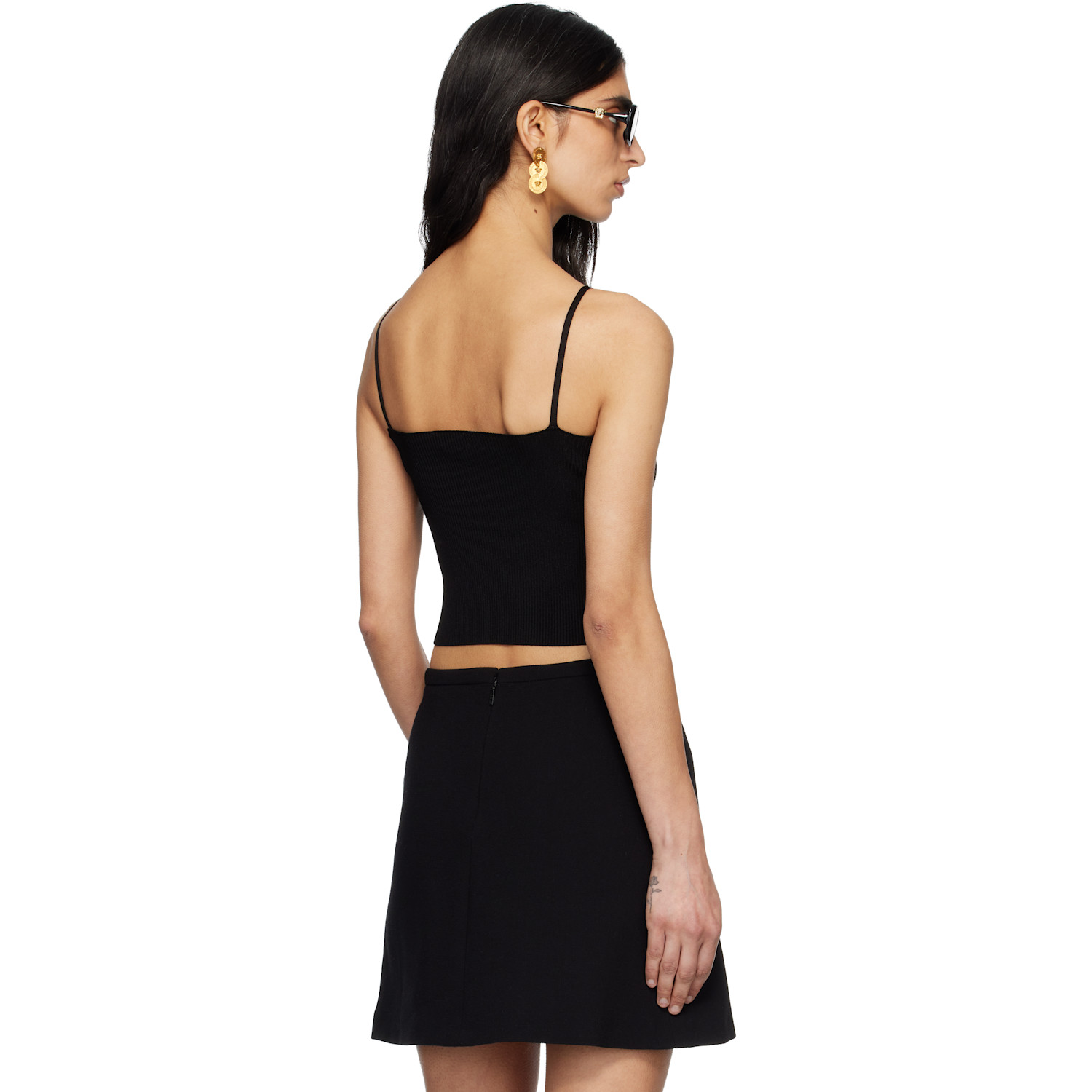  Versace Black Viscose Knit Crop Camisole 