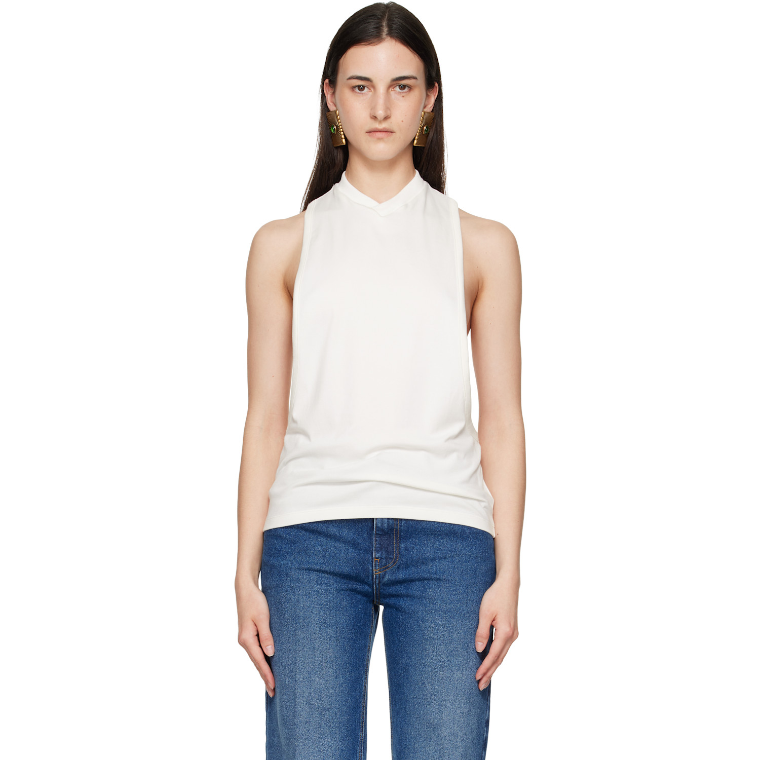 Versace White Embroidered Stretch Cotton-Jersey Tank Top