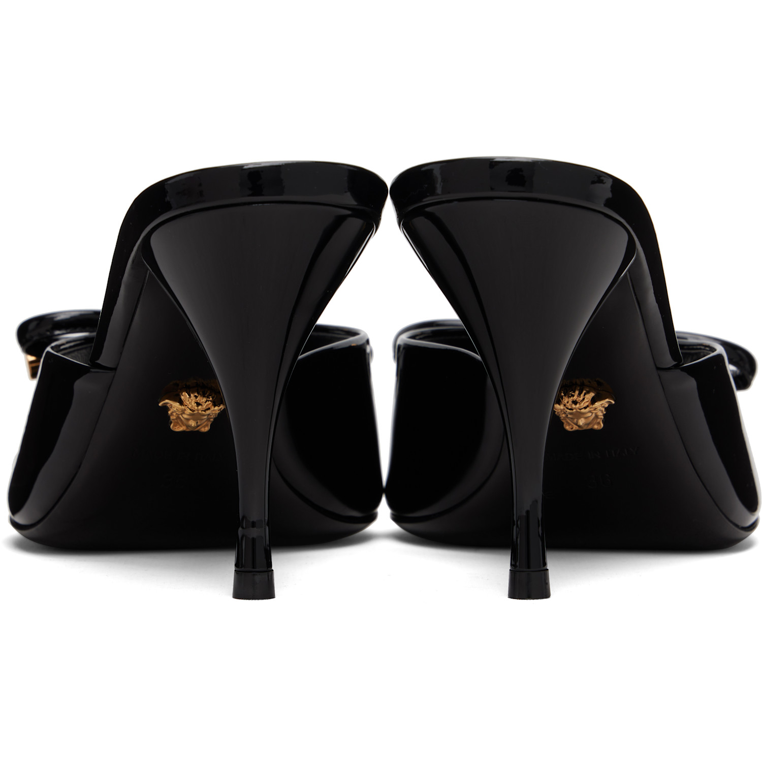  Versace Black Opera Bow Patent Mule Heeled Sandals 