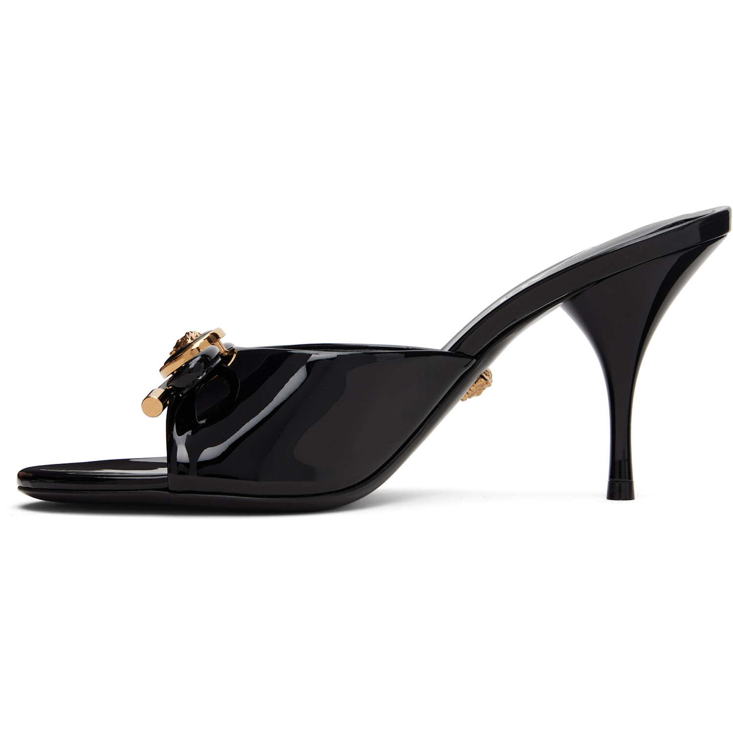  Versace Black Opera Bow Patent Mule Heeled Sandals 